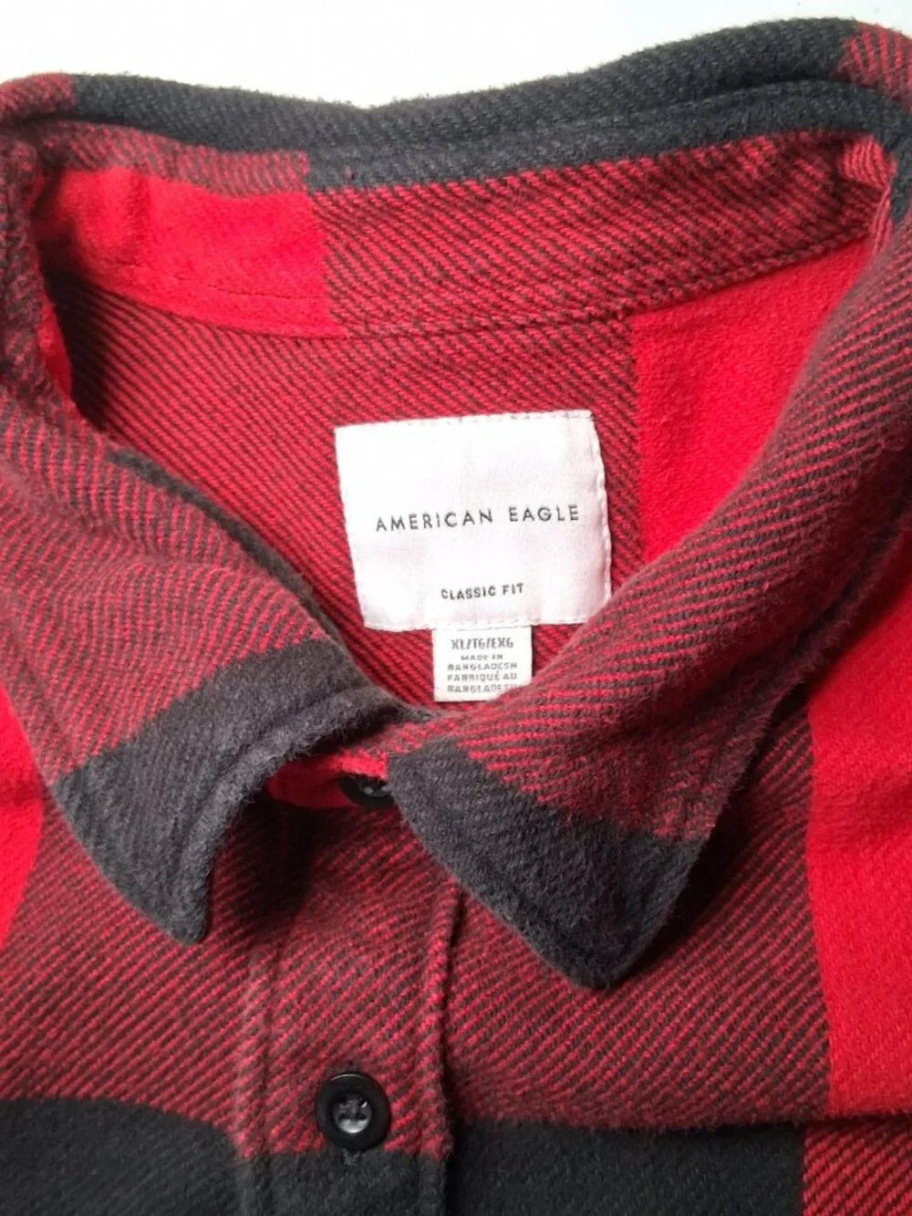American Eagle Flannel Shirt Men XL Red Black Buffalo Plaid Heavyweight Classic - Picture 8 of 16